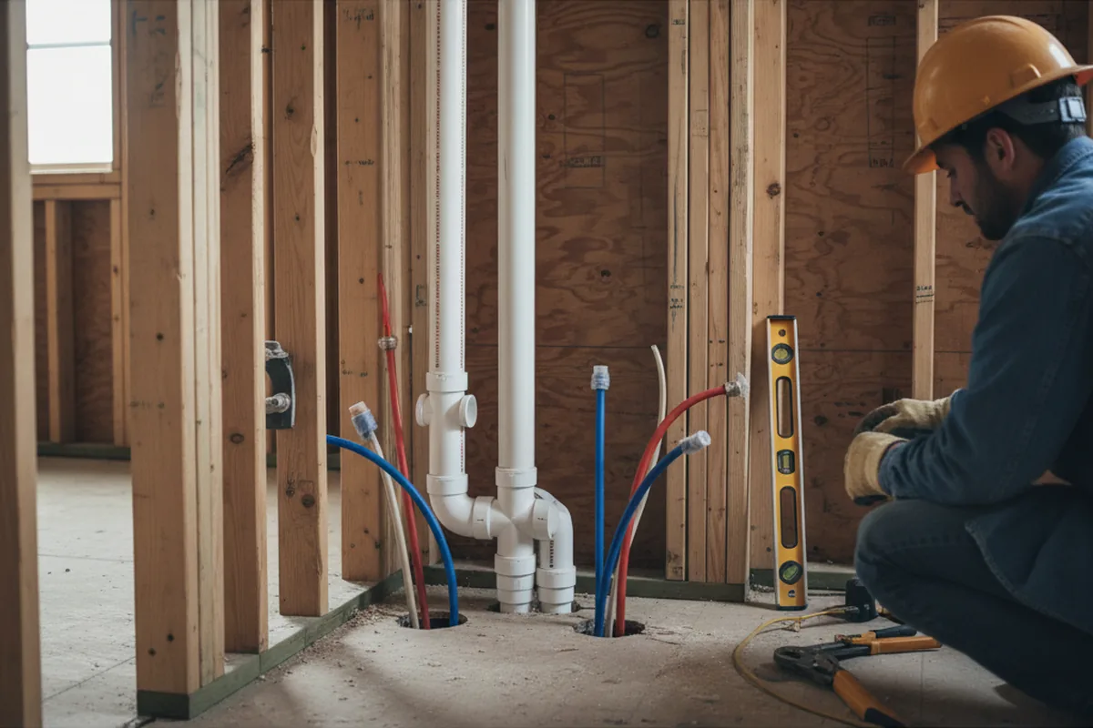 Drain and supply rough-in during Sump Pump Repair in Belgrade